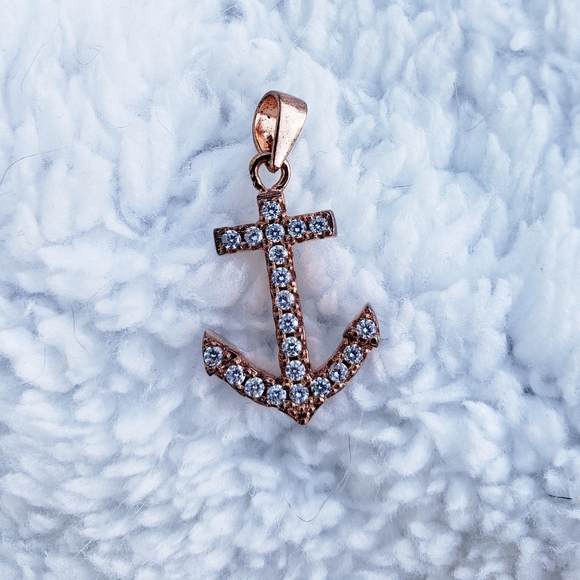 Vintage Sterling Silver Rhinestone Anchor Pendant - Picture 4 of 4